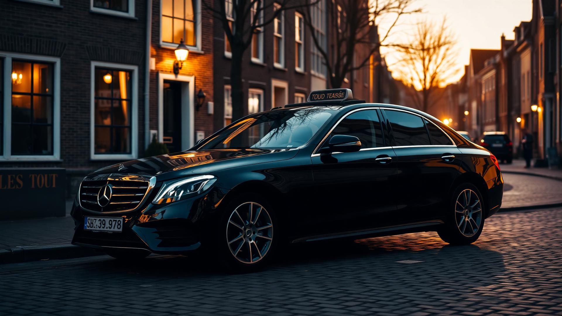 Zwarte taxi in de avond, klaar voor een rit op Voorne-Putten